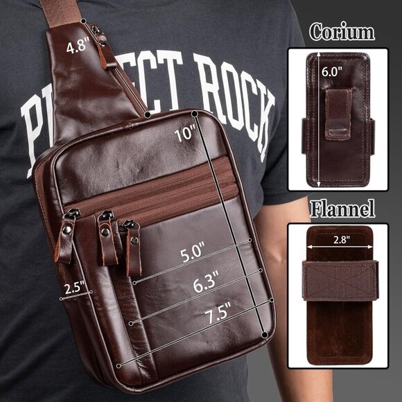 Elegant Buffalo Leather Tactical Sling Bag for Men - Adjustable Comfort & Style - Picture 3 of 8